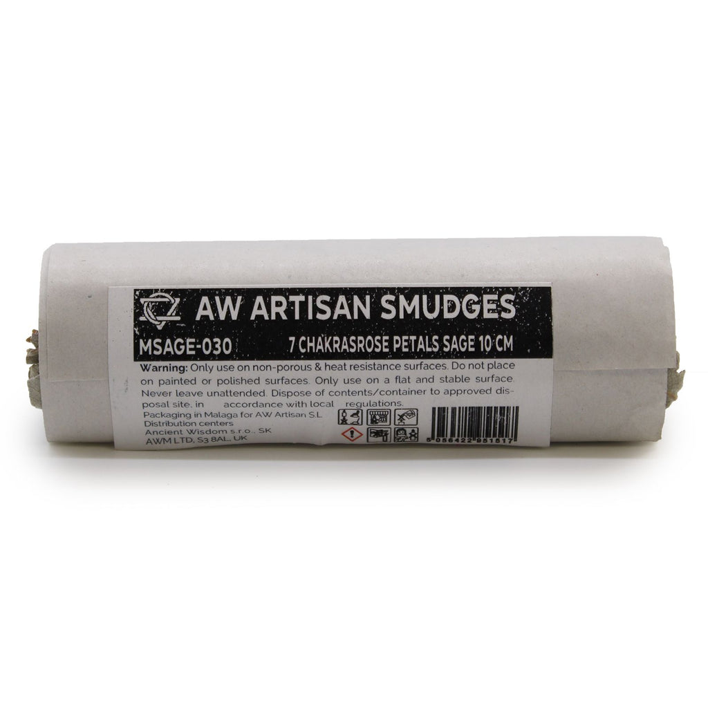 Sahumerio – 7 Chakras con Pétalos de Rosa y Salvia Blanca (10 cm)